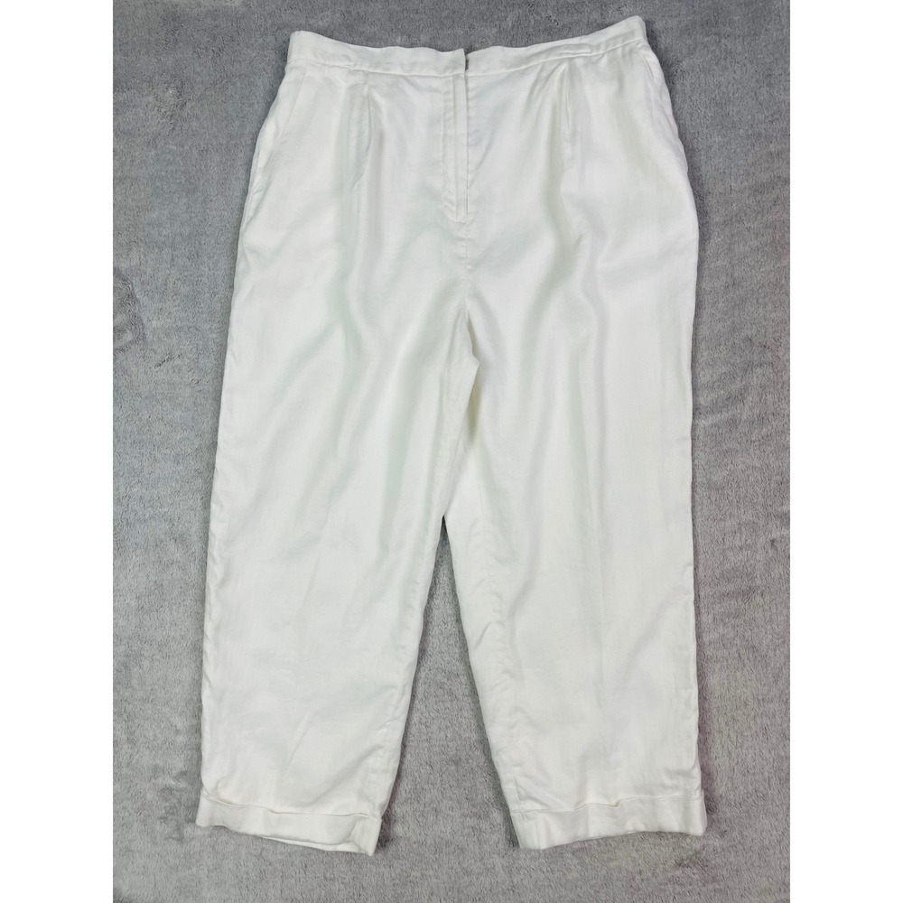 Lauren Ralph Lauren Womens Size 16 White 100% Linen Lined Pleated Trousers Pants